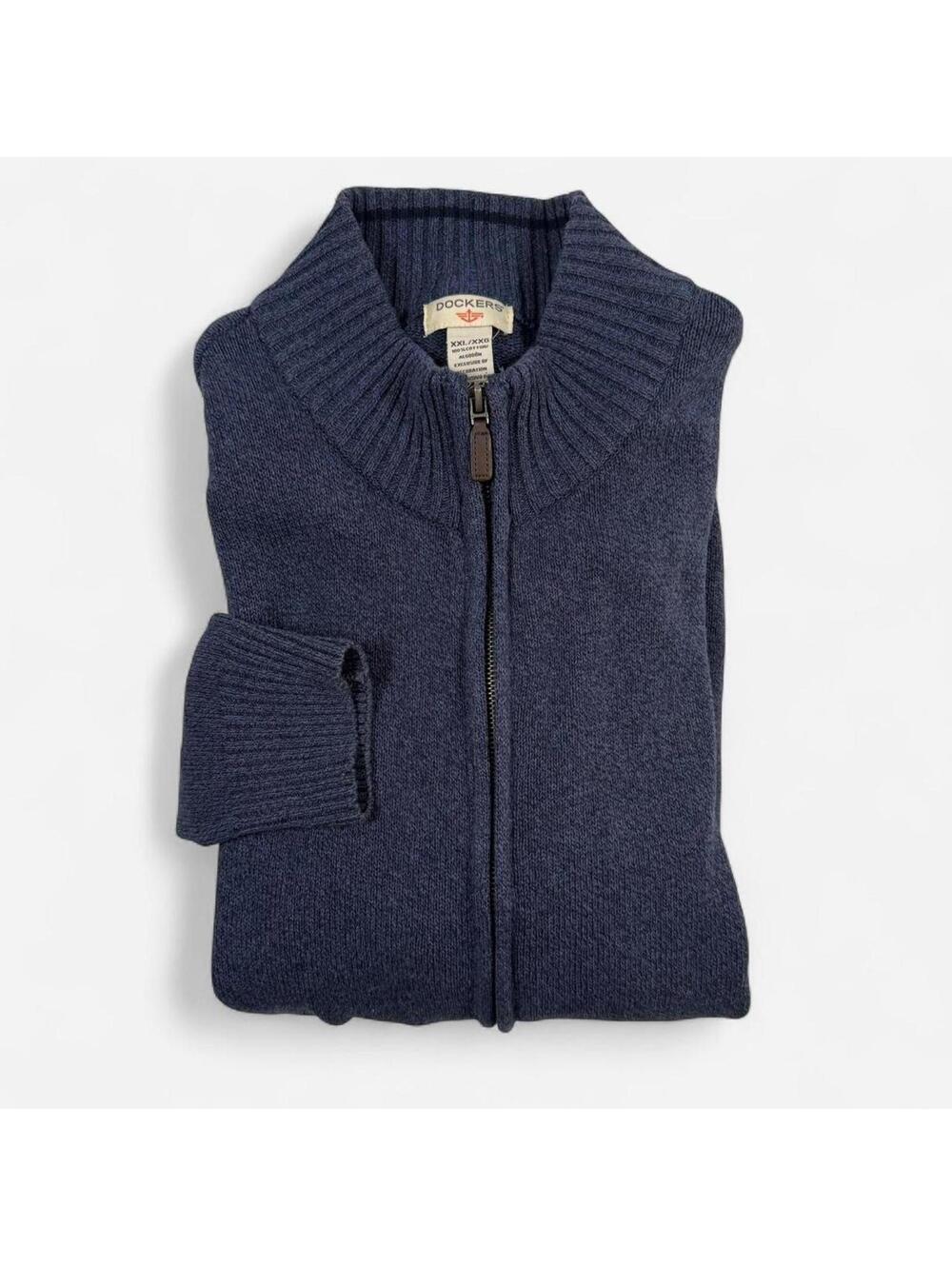 Dockers Full Zip Sweater Men’s XXL Blue 100% Cotton Classic Knit